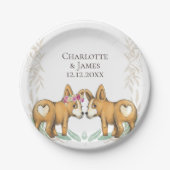 かわいいコ結婚ルギ犬の連パーソナライズされた合 ペーパープレート (正面)