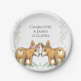 かわいいコ結婚ルギ犬の連パーソナライズされた合 ペーパープレート