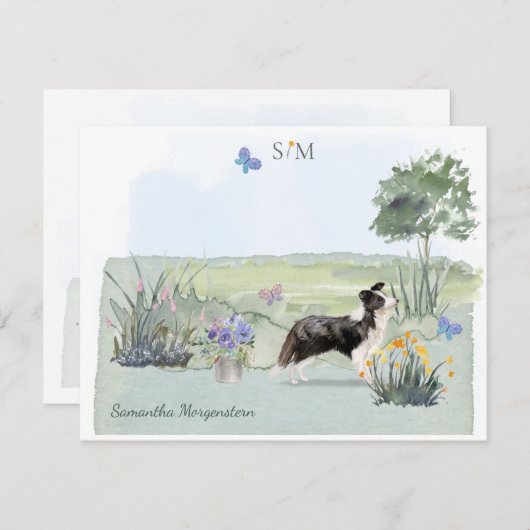 かわいいコ縁どリー犬のバタフライモノグラム名  ノートカード (正面/裏面)