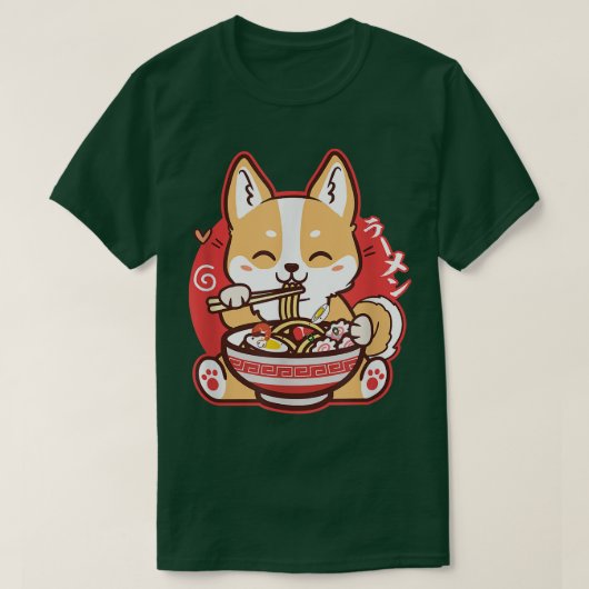 かわいいコ食べルギのラーメン可愛いア日本のニメ犬 Tシャツ (デザイン正面)