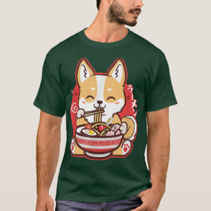 かわいいコ食べルギのラーメン可愛いア日本のニメ犬 Tシャツ
