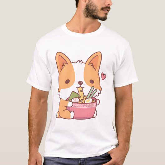 かわいいコ食べルギ犬ラーメン Tシャツ (正面)