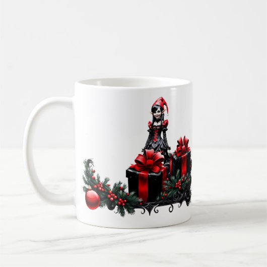 かわいいゴシックのクリスマス小妖精や小人。 コーヒーマグカップ (左)