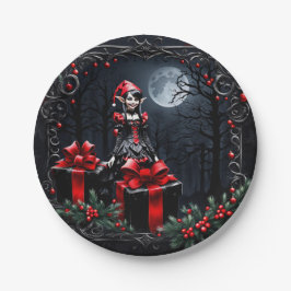 かわいいゴシックのクリスマス小妖精や小人。 ペーパープレート