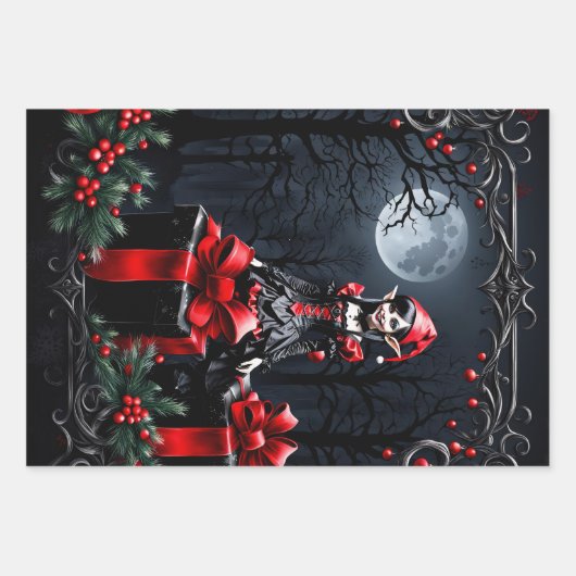 かわいいゴシックのクリスマス小妖精や小人。 ラッピングペーパーシート (正面2)