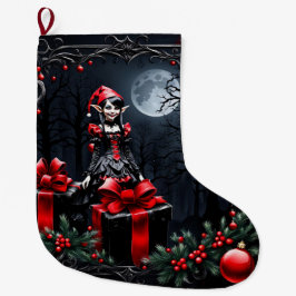 かわいいゴシックのクリスマス小妖精や小人。 ラージクリスマスストッキング