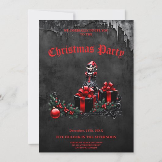 かわいいゴシックのクリスマス小妖精や小人。 招待状 (正面)
