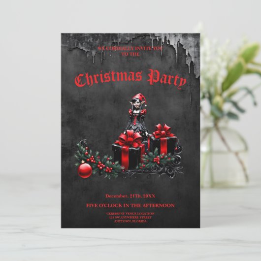 かわいいゴシックのクリスマス小妖精や小人。 招待状 (スタンド正面)