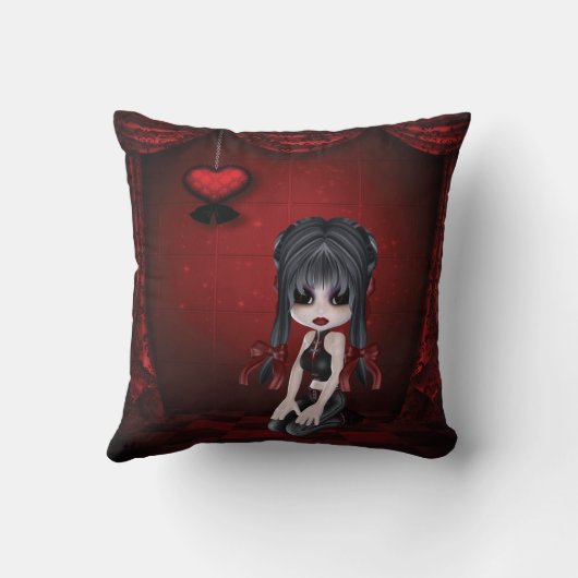 かわいいゴシックの女の子のゴシック様式ロマンスのハートの枕 クッション (裏面)