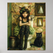 かわいいゴシックの妖精が猫の耳をトイレアートに身に付ける ポスター (正面)