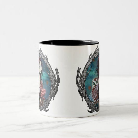 かわいいゴシックの妖精とフクロウのファンタジーアートマグ ツートーンマグカップ (中央)