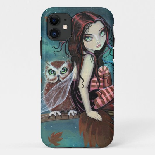 かわいいゴシックの妖精とフクロウのファンタジーアートiPhoneケース Case-Mate iPhoneケース (裏面)