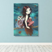 かわいいゴシックの妖精とフクロウのファンタジー キャンバスプリント (インサイチュ (ウッドフロア))