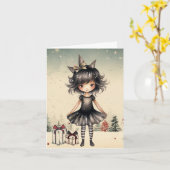 かわいいゴシックの妖精のクリスマス カード (黄色い花)