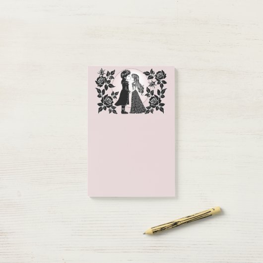 かわいいゴシックエモキッズがバレンタインデーにキス, ゴシックエモかわいい子供たちダークバレンタイン ポストイット (デスク上)