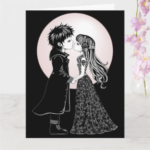 かわいいゴシックエモキッズがバレンタインデーにキス, ゴシックエモのかわいい子供たち ダークバレンタ カード