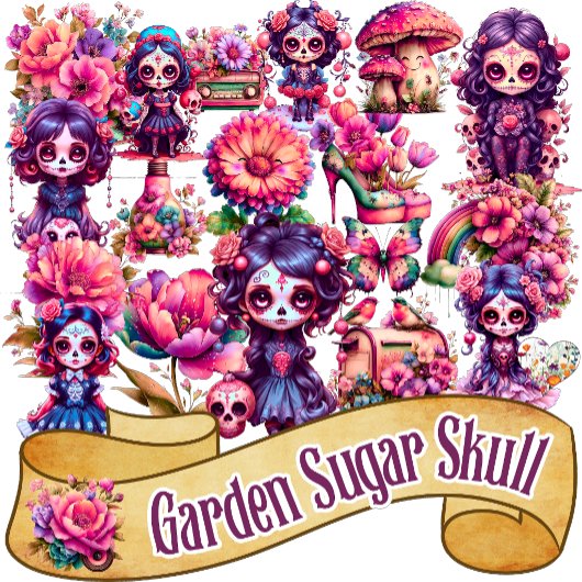 かわいいゴシックガーデンスカル シール