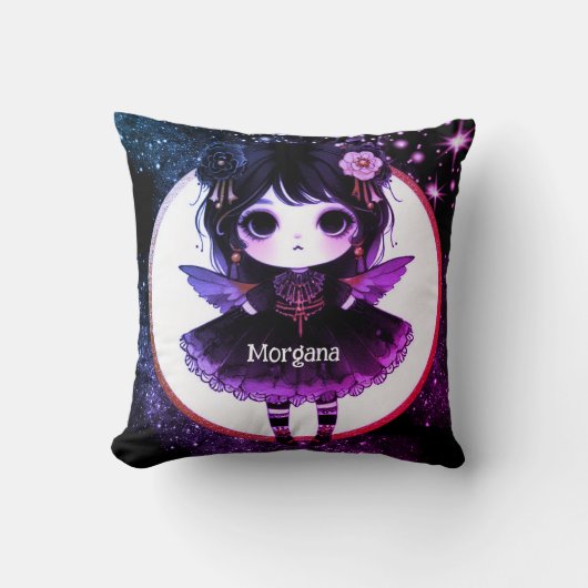 かわいいゴシックガールズキュートゴシックパーソナライズされたチビ（小さくかわいく書いた感じ） クッション (正面)