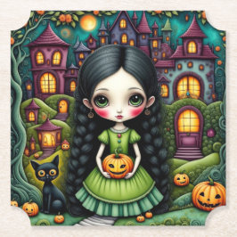 かわいいゴシックガールパンプキンハロウィンビレッジ ペーパーコースター