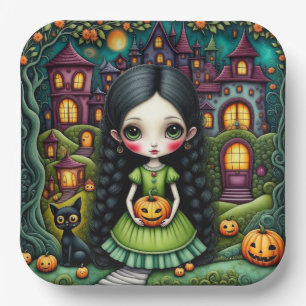 かわいいゴシックガールパンプキンハロウィンビレッジ ペーパープレート