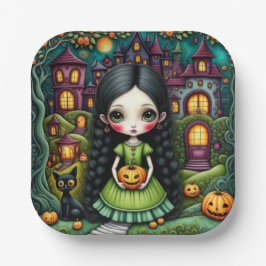 かわいいゴシックガールパンプキンハロウィンビレッジ ペーパープレート