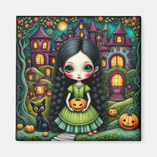 かわいいゴシックガールパンプキンハロウィンビレッジ マグネット