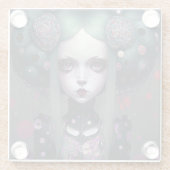 かわいいゴシックガールパープルブラックファンタジーアート ガラスコースター (裏面)