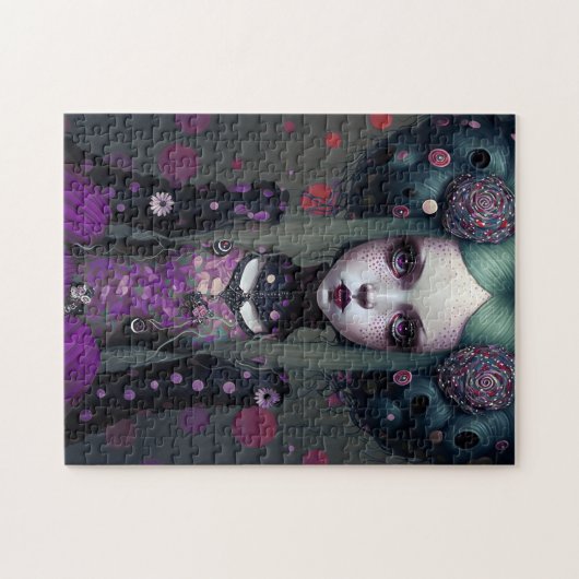 かわいいゴシックガールパープルブラックファンタジーアート ジグソーパズル (横)