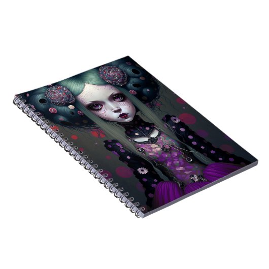 かわいいゴシックガールパープルブラックファンタジーアート ノートブック (右側)