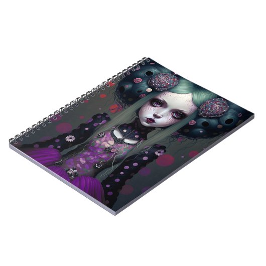 かわいいゴシックガールパープルブラックファンタジーアート ノートブック (左側)