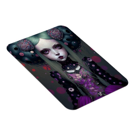 かわいいゴシックガールパープルブラックファンタジーアート マグネット (右側)