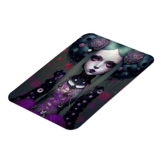 かわいいゴシックガールパープルブラックファンタジーアート マグネット (左側)