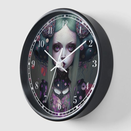 かわいいゴシックガールパープルブラックファンタジーアート 壁時計 (傾斜)