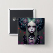 かわいいゴシックガールパープルブラックファンタジーアート 缶バッジ (正面&裏面)