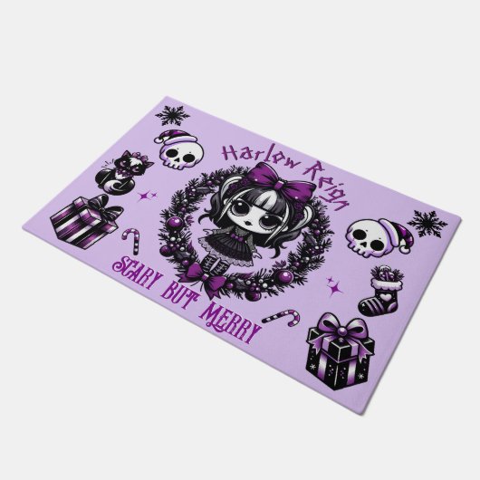かわいいゴシックガールパープル&ブラックゴシックのクリスマス ドアマット (アングル)