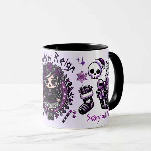 かわいいゴシックガールパープル&ブラックゴシックのクリスマス マグカップ (正面右)