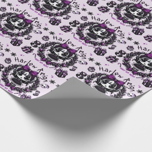 かわいいゴシックガールパープル&ブラックゴシックのクリスマス ラッピングペーパー (角)