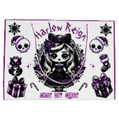 かわいいゴシックガールパープル&ブラックゴシックのクリスマス ラージペーパーバッグ (裏面)