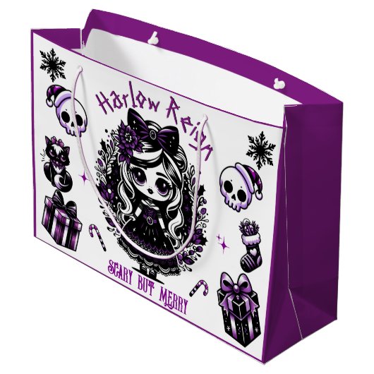 かわいいゴシックガールパープル&ブラックゴシックのクリスマス ラージペーパーバッグ (裏面アングル)