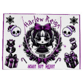 かわいいゴシックガールパープル&ブラックゴシックのクリスマス ラージペーパーバッグ (裏面)