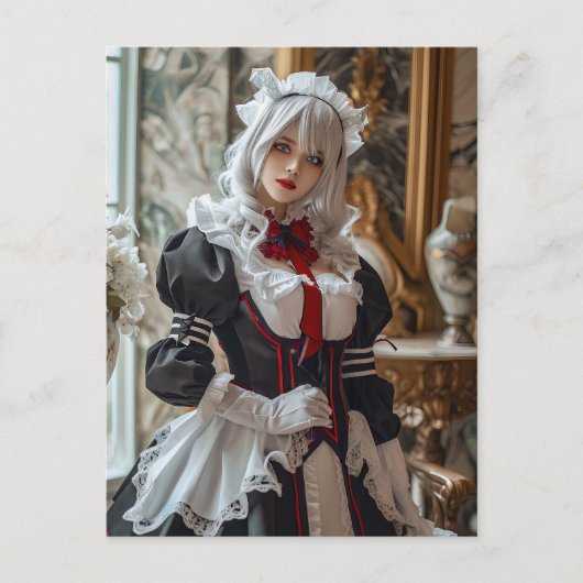 かわいいゴシックコスプレメイドの肖像 ポストカード (正面)