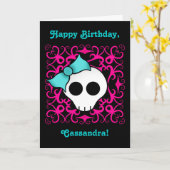 かわいいゴシックスカルの誕生日トゥイーンまたは女10代のの子 カード (黄色い花)