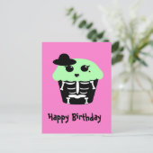 かわいいゴシックスケルトンのハロウィーン砂糖スカルカップケーキ ポストカード (スタンド正面)