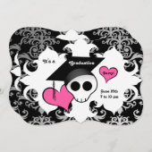 かわいいゴシックドクロの卒業パーティー 招待状 (正面/裏面)