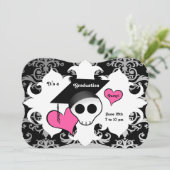 かわいいゴシックドクロの卒業パーティー 招待状 (スタンド正面)