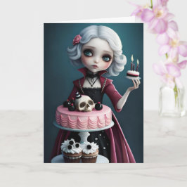 かわいいゴシック、ゴシックガール、お誕生日ケーキカード カード