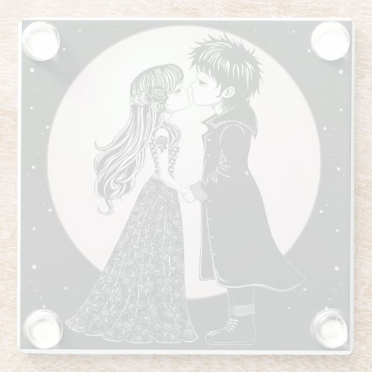 かわいいゴシックEmoキッズキスバレンタインデー ガラスコースター (裏面)