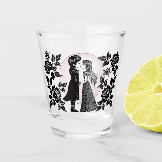 かわいいゴシックEmoキッズキスバレンタインデー ショットグラス (正面)