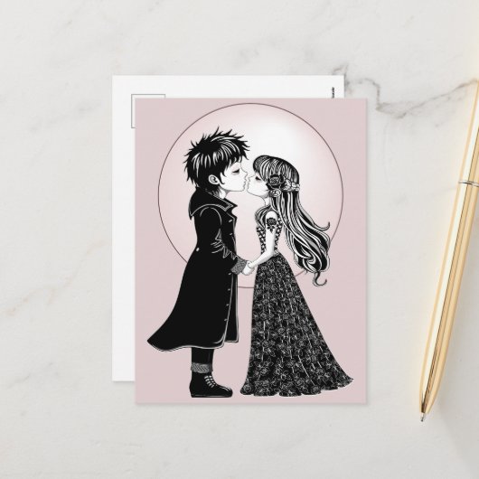 かわいいゴシックEmoキッズキスバレンタインデー シーズンポストカード (正面/裏面インサイチュ)