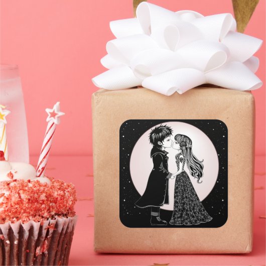 かわいいゴシックEmoキッズキスバレンタインデー スクエアシール (パーティー)